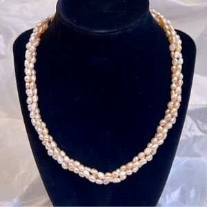 Hawaiian Multi-Strand Pink Real Freshwater Pearl Necklace w/ .925 Bar Closure
